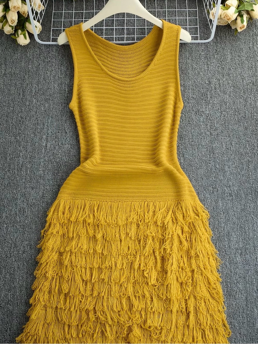 💛 SHN Sleeveless Fringe Knit Dress